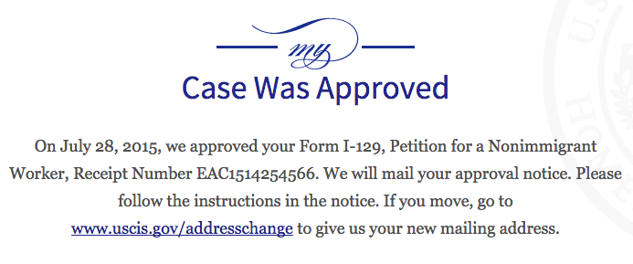 h1b petition approved notice mailed