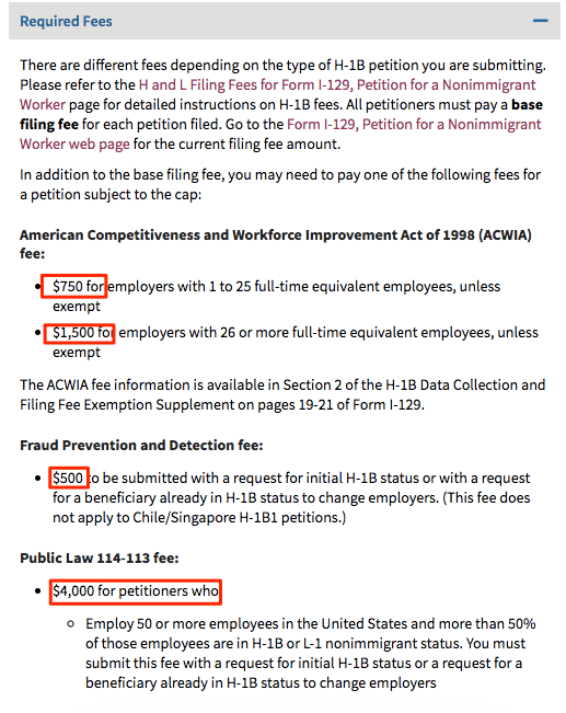 h1b visa filing fees uscis