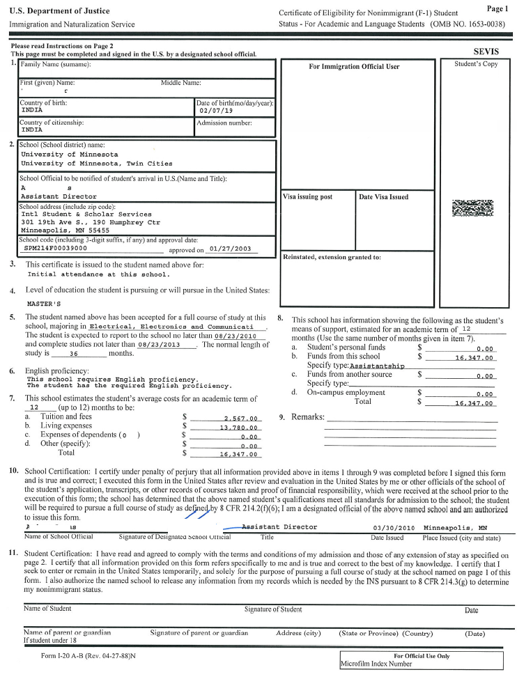 form i 20 student visa