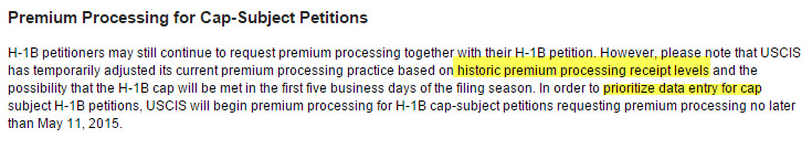 h1b premium processing high volume