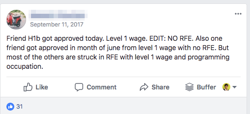 h1b approved no rfe level 1 wage