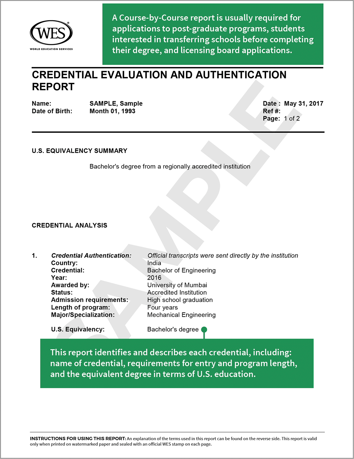 sample Course by course wes transcripts evaluation report 1