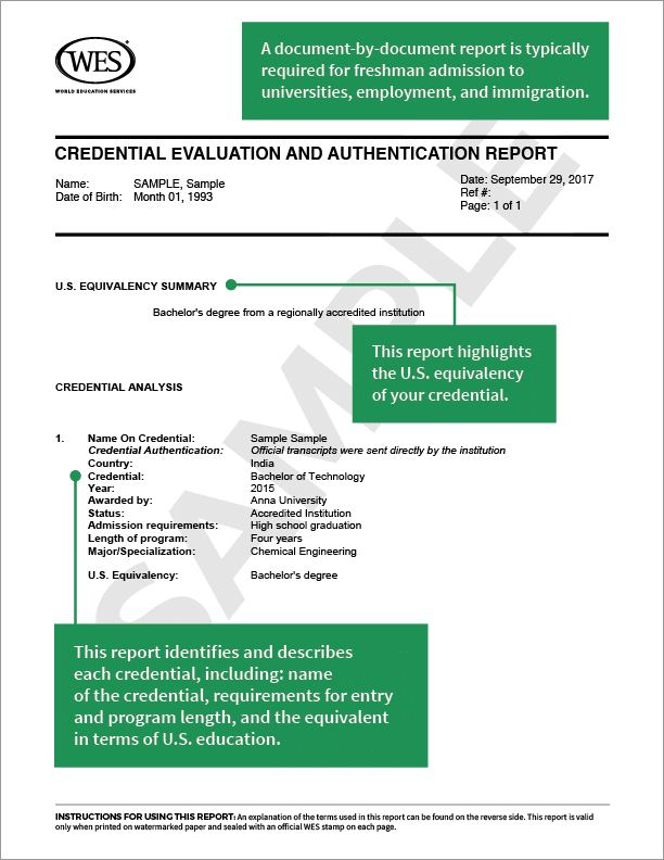 Sample WES Immigration Document by Document Transcript evaluation report