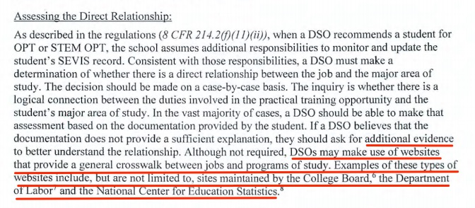 OPT STEM direct reltionship job major area of study