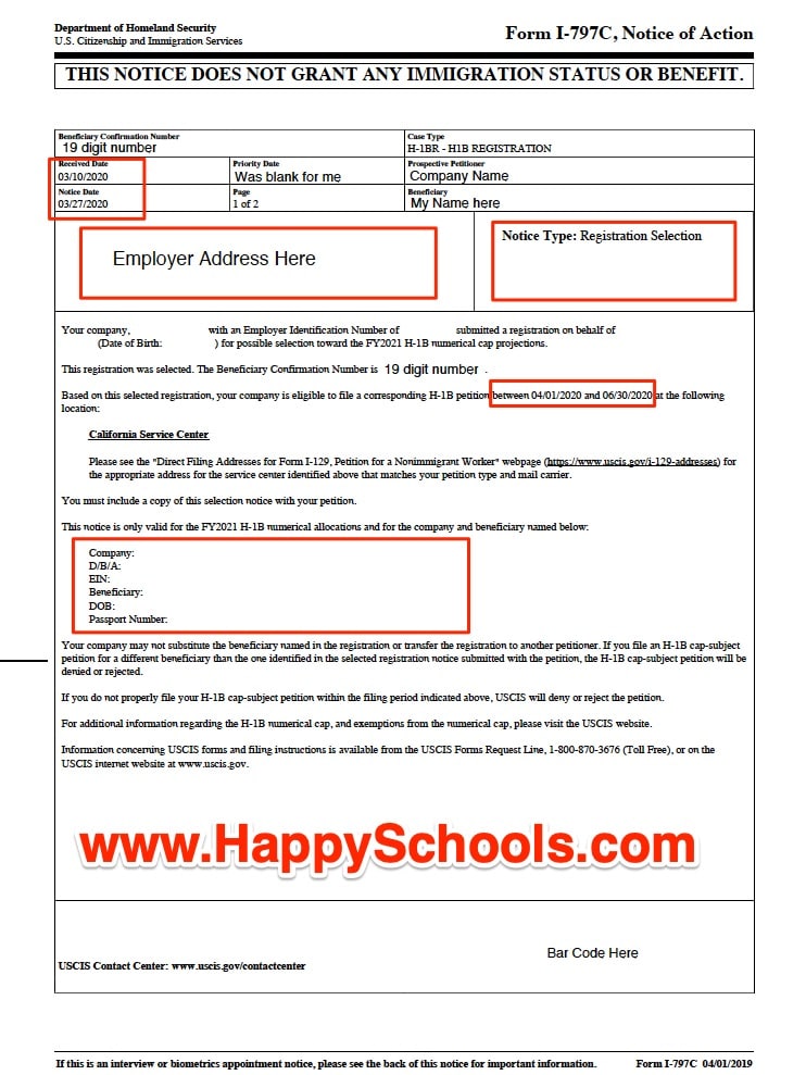 h1b visa lottery registration selection notice page 1