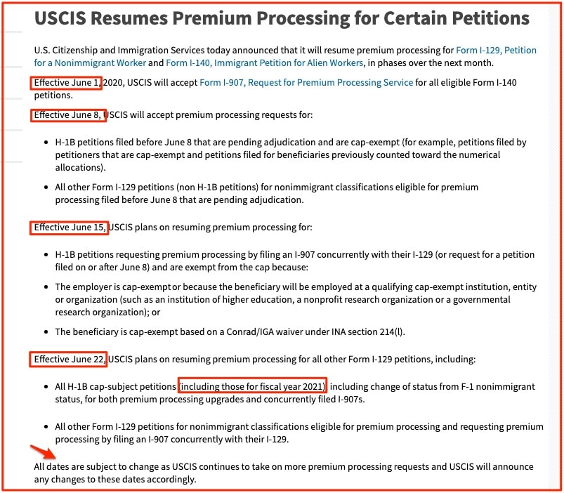 USCIS Resumes Premium Processing for Certain Petitions   2021 2020
