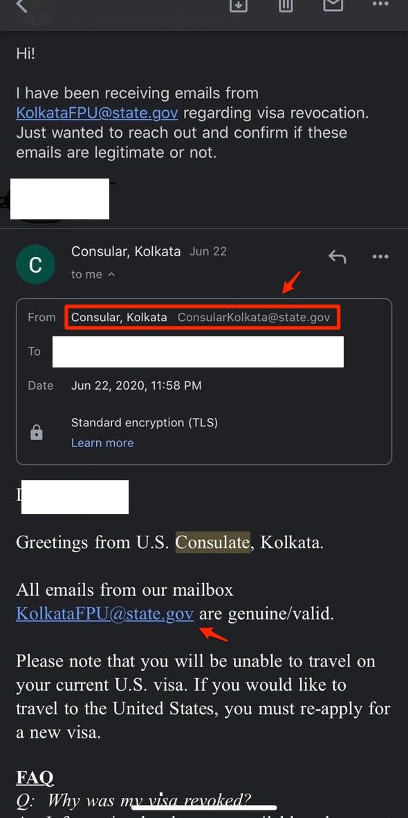 USA Visa Revoked Email Confirmation US Consulate Kolkata Confirmed reply