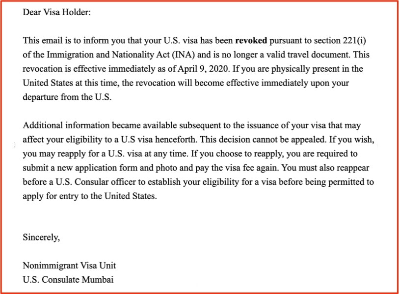 usa visa revoked 221i not valid for travel